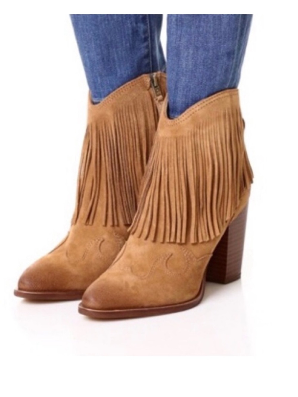 Sam Edelman NWT NIB Benjie brown suede fringe ankle western boots - Picture 9 of 10